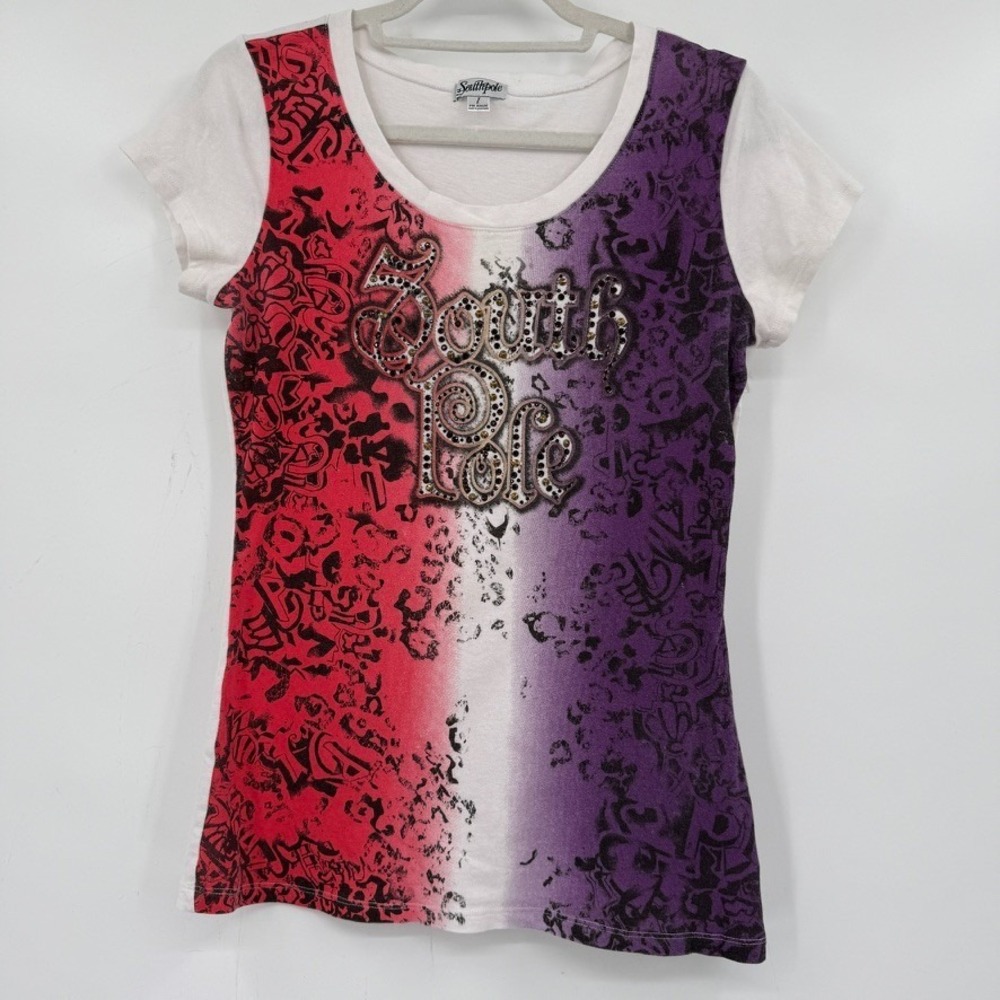 VTG Southpole Womens Y2K Shirt Large Streetwear Grunge Mall Goth Rhinestone‎ 00s